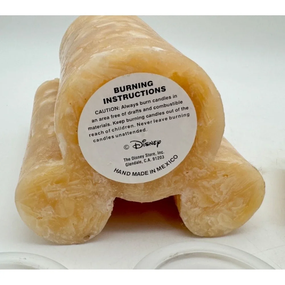Disney Mickey Mouse Pillar Candle Set 2pc Tan Chunk Wax & 2 Frosted Glass Bases